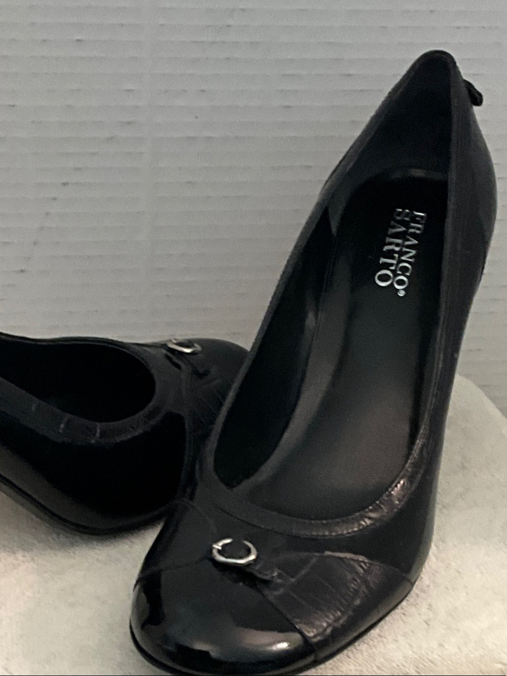 Franco Sarto Black Croc-Embossed Pointed Toe Heels